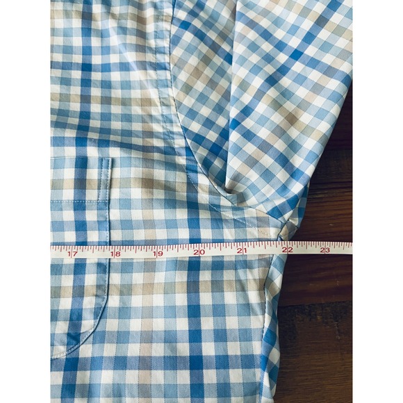 Peter Millar Button Down Shirt‎ Mens Medium Blue Tan Plaid Check Long Sleeve - Picture 7 of 10